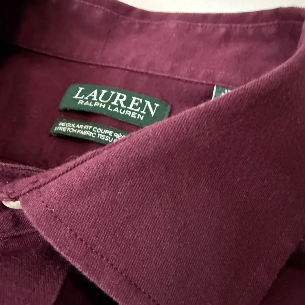 Lauren Ralph Lauren | Burgundy | Regular Fit Stretch Shirt | 17.5 32/33 XL - Picture 3 of 5